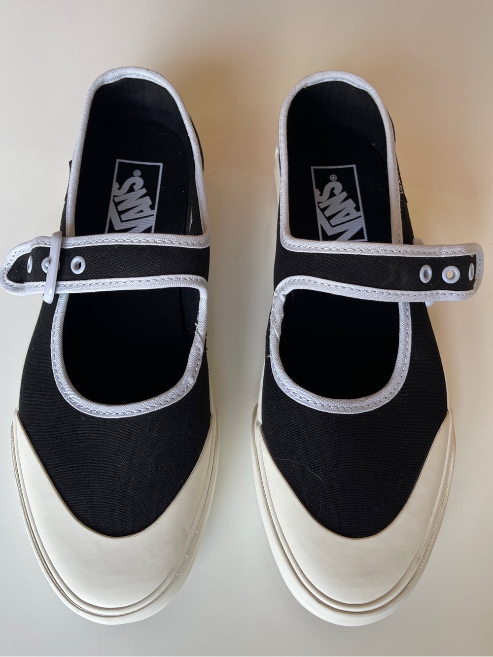 Vans Black and White Mary Jane Strap Canvas Shoes